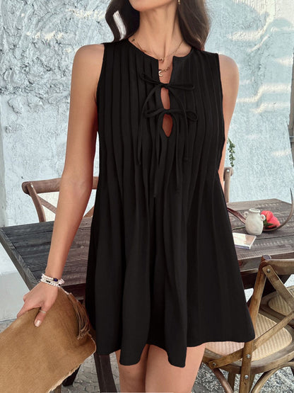 She Wears Glory™ “Divine Appointed” Pleated Tie-Waist Mini Dress - She Wears Glory Beverly Hills