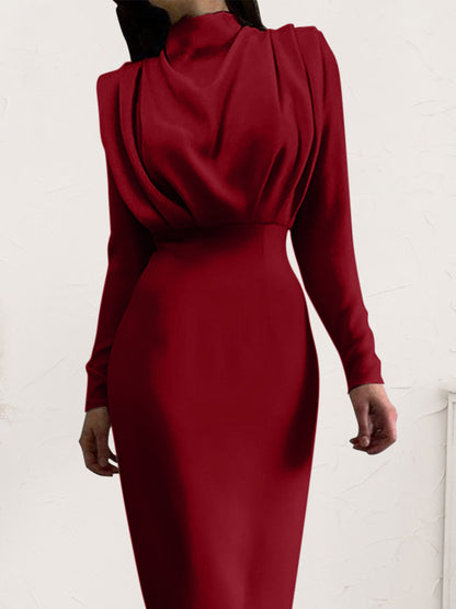 She Wears Glory™ “Majestic Dignity” Ruched Turtleneck Long Sleeve Dress - She Wears Glory Beverly Hills