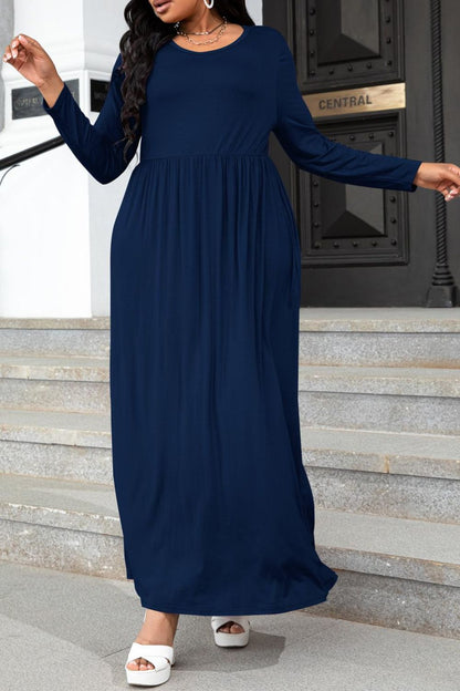 She Wears Glory™ “Sacred Grace” Round Neck Long Sleeve Maxi Dress with Pockets - She Wears Glory Beverly Hills