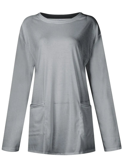 She Wears Glory™ Full Size Pocketed Round Neck Long Sleeve T-Shirt - She Wears Glory Beverly Hills