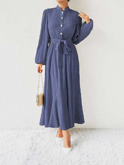 She Wears Glory™ “Honeyed Honor” Tie Waist Long Sleeve Dress - She Wears Glory Beverly Hills