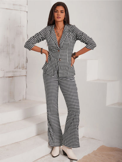 She Wears Glory “Discernment in Detail” Checkered Blazer & Slit Pants Set - She Wears Glory Beverly Hills
