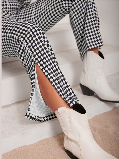 She Wears Glory “Discernment in Detail” Checkered Blazer & Slit Pants Set - She Wears Glory Beverly Hills