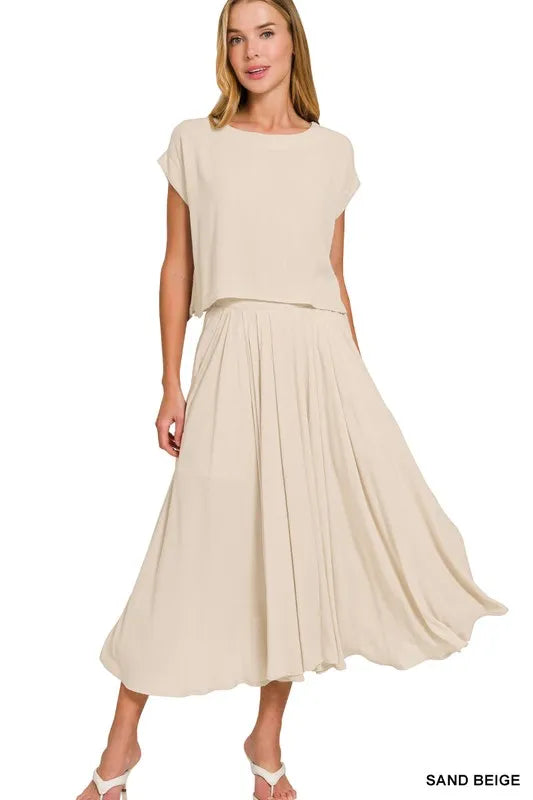 She Wears Glory™ – The Promise Set (Crinkle Gauze Crop Tee & Skirt Ensemble) - She Wears Glory Beverly Hills