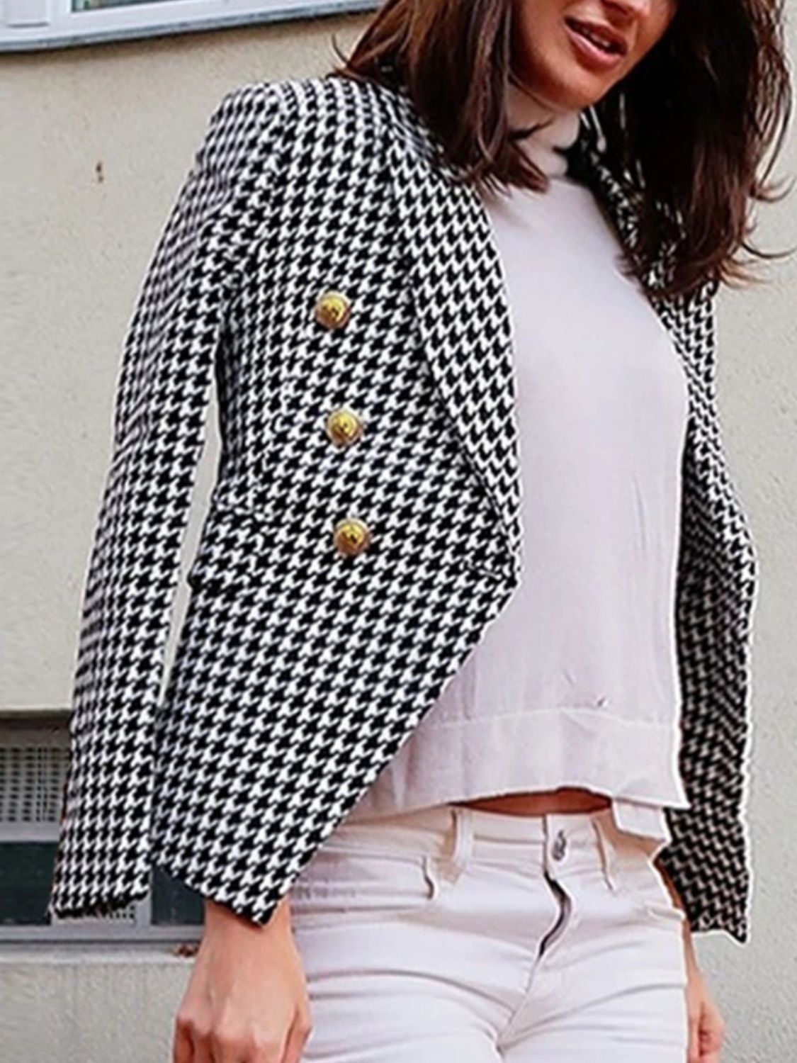She Wears Glory “Established in Grace” Lapel Collar Buttoned Blazer - She Wears Glory Beverly Hills