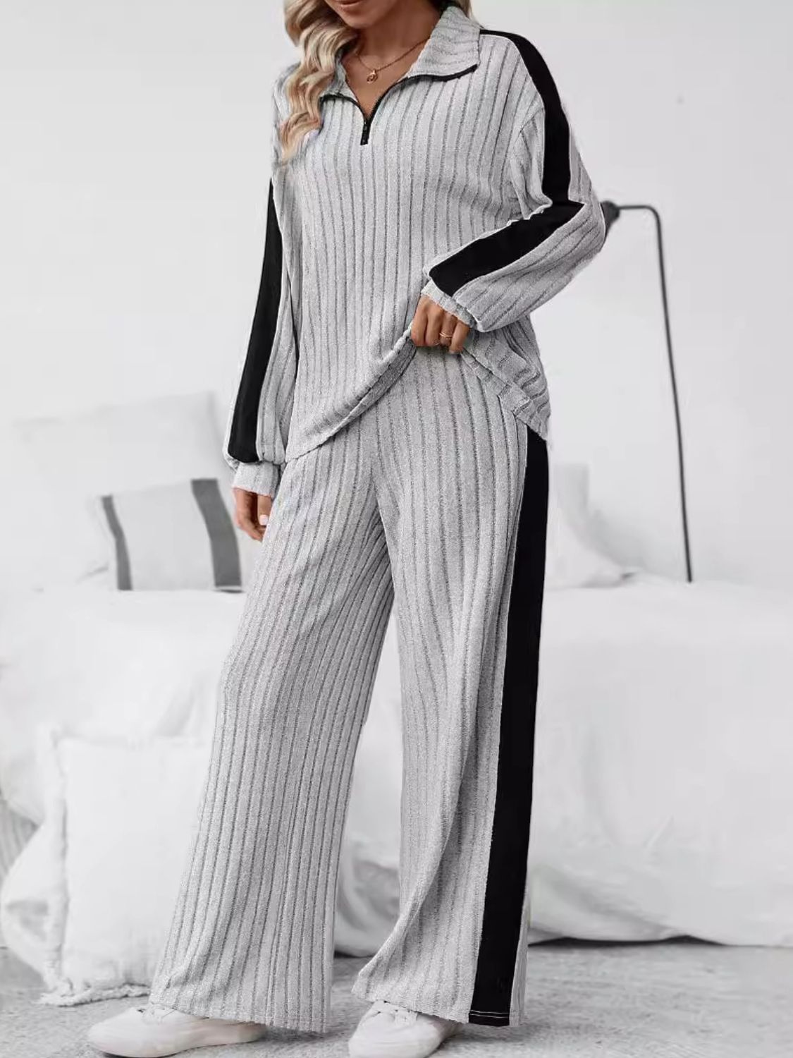 She Wears Glory™ “Grace in Motion” Half Zip Long Sleeve Top and Pants Set - She Wears Glory Beverly Hills