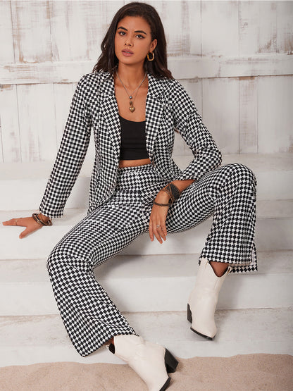 She Wears Glory “Discernment in Detail” Checkered Blazer & Slit Pants Set - She Wears Glory Beverly Hills