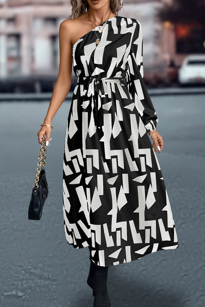 She Wears Glory “Rahab” Printed One-Shoulder Tie Waist Dress - She Wears Glory Beverly Hills