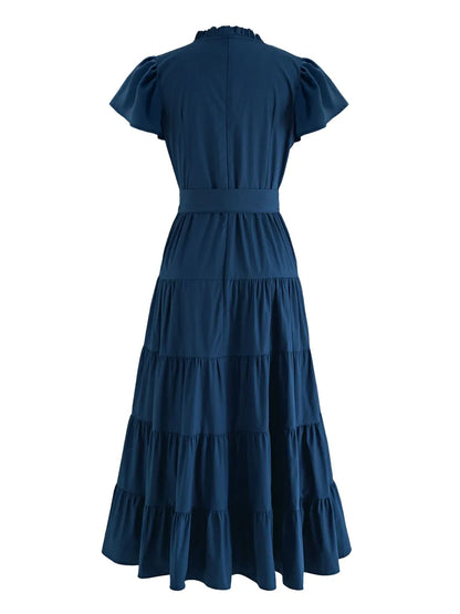 She Wears Glory™ Ruched Tiered Notched Short Sleeve Dress - She Wears Glory Beverly Hills