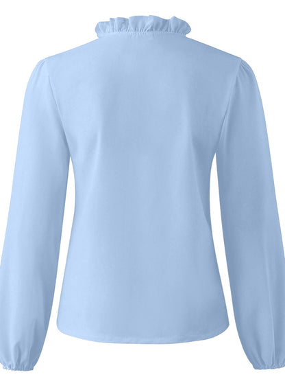 Full Size Ruffled V-Neck Long Sleeve Blouse - She Wears Glory Beverly Hills