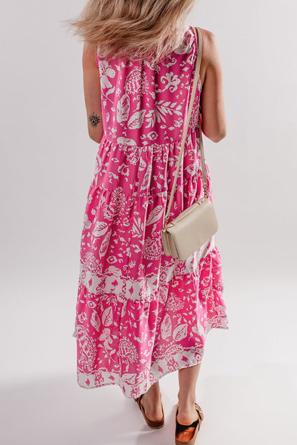 She Wears Glory “Daughter of the Dawn” Tasseled Tie-Neck Floral Tiered Midi Dress - She Wears Glory Beverly Hills