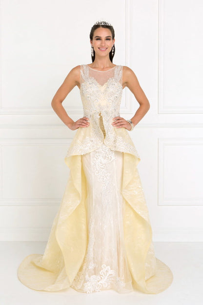 Lace Illusion Sweetheart A-Line Long Dress with Organza Overlay-0