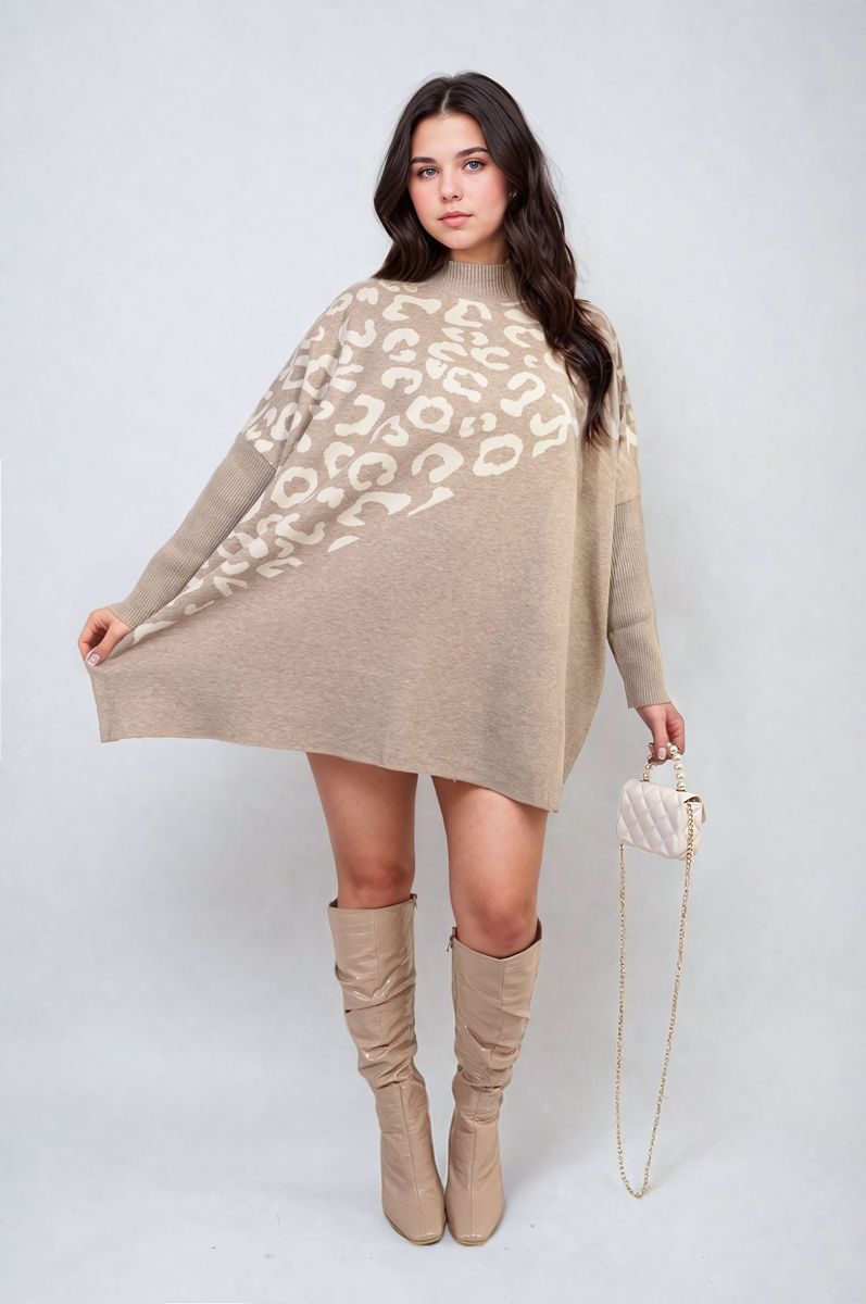 She Wears Glory™ Leopard Print Knitted Long Sleeve Jumper