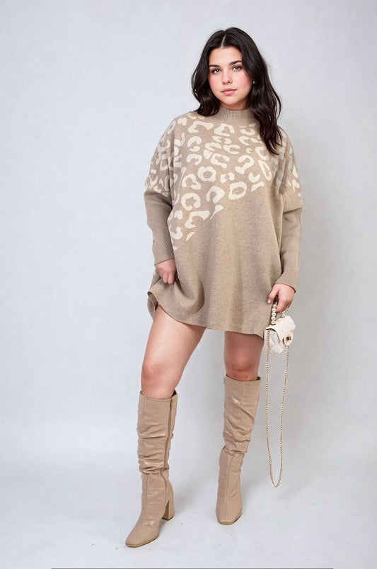 She Wears Glory™ Leopard Print Knitted Long Sleeve Jumper