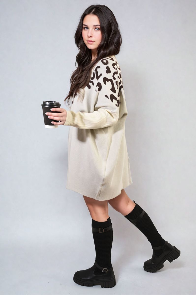 She Wears Glory™ Leopard Print Knitted Long Sleeve Jumper