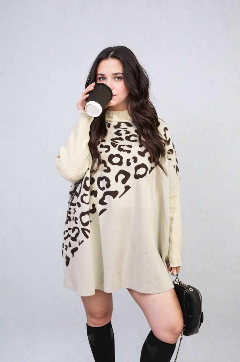 She Wears Glory™ Leopard Print Knitted Long Sleeve Jumper