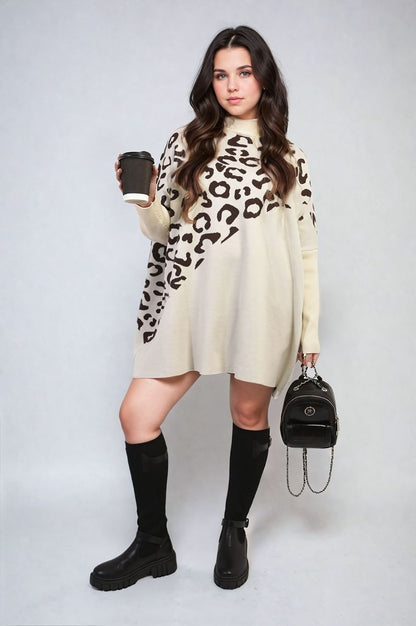 She Wears Glory™ Leopard Print Knitted Long Sleeve Jumper