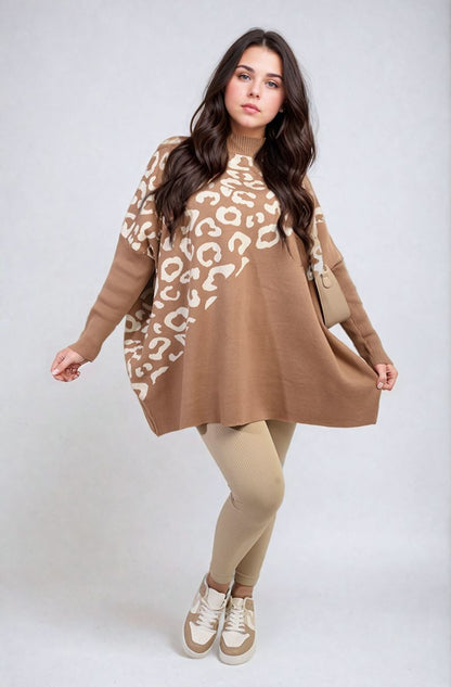 She Wears Glory™ Leopard Print Knitted Long Sleeve Jumper