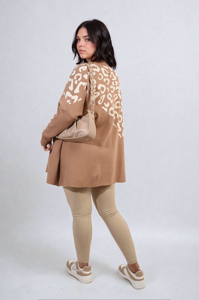She Wears Glory™ Leopard Print Knitted Long Sleeve Jumper