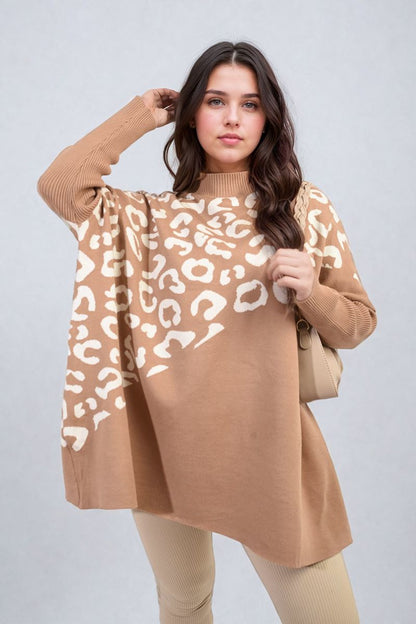 She Wears Glory™ Leopard Print Knitted Long Sleeve Jumper