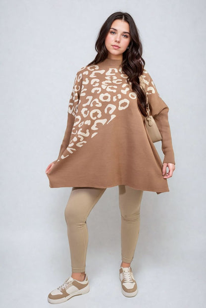 She Wears Glory™ Leopard Print Knitted Long Sleeve Jumper