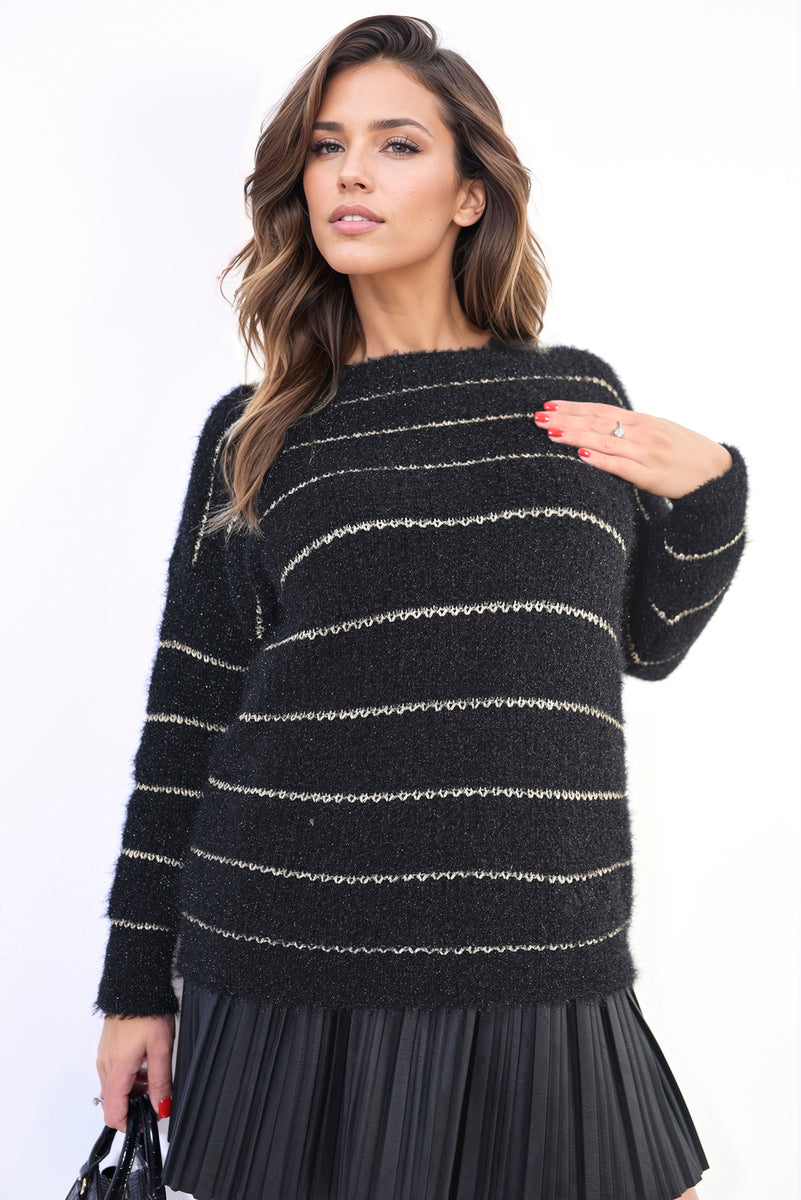 She Wears Glory™ Striped Knitted Long Sleeve Jumper
