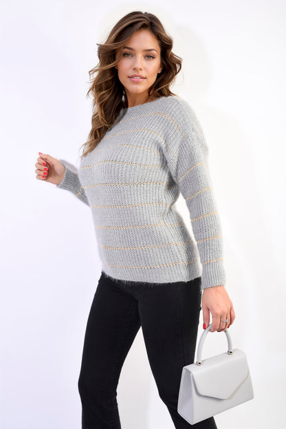 She Wears Glory™ Striped Knitted Long Sleeve Jumper
