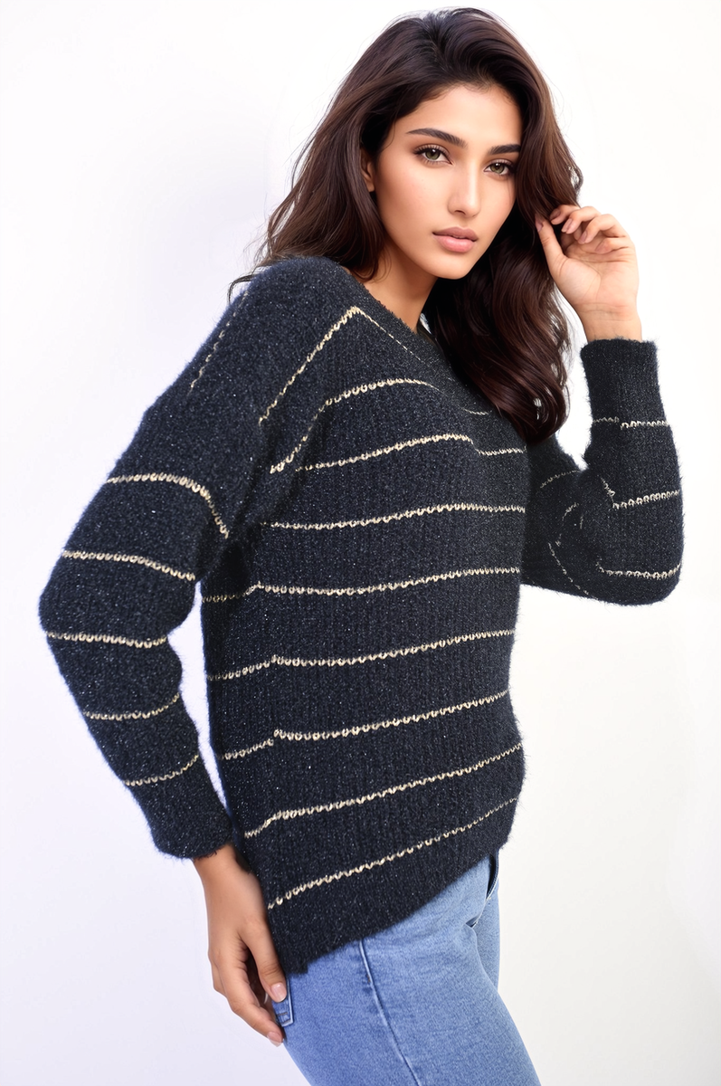 She Wears Glory™ Striped Knitted Long Sleeve Jumper