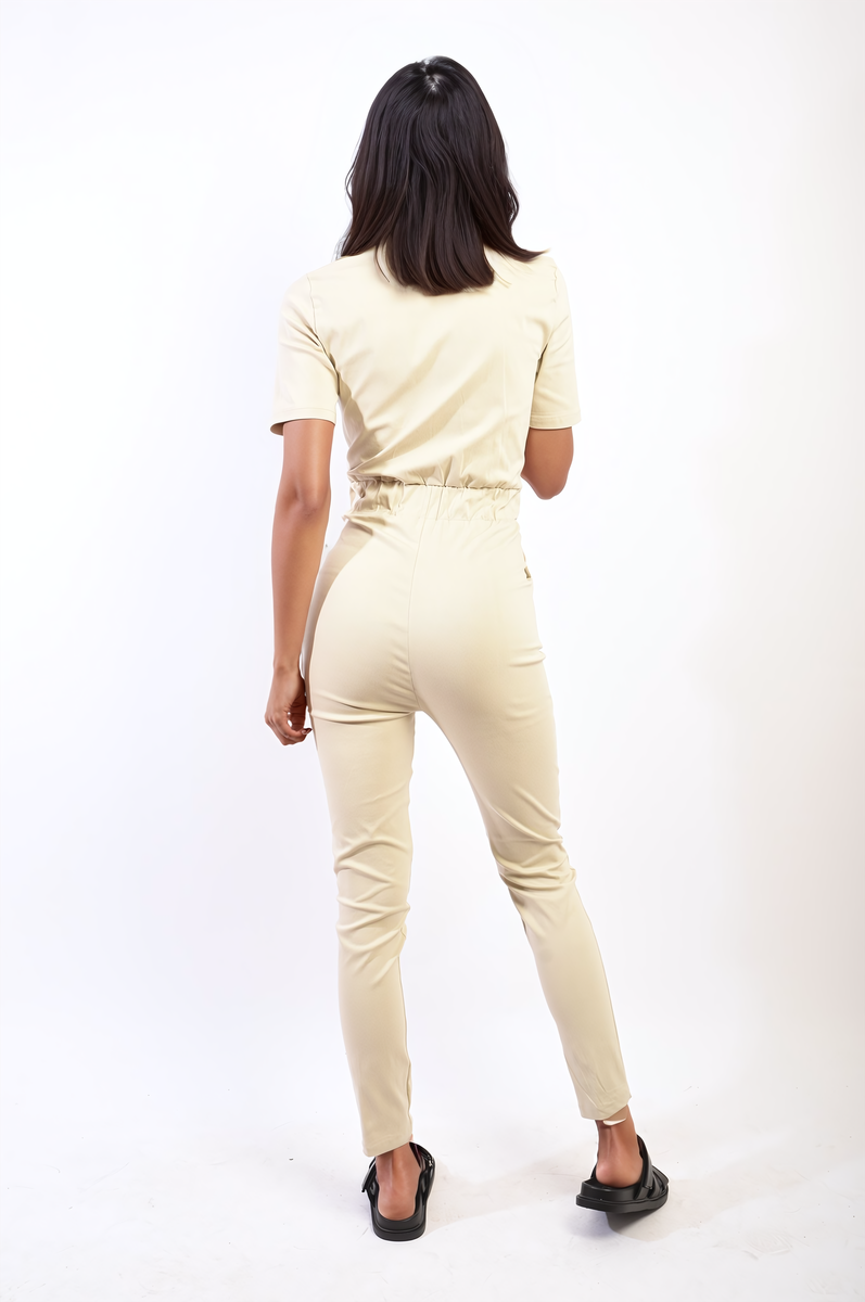 She Wears Glory™ Collared V-Neckline Zip Up with Tie Belt Jumpsuit