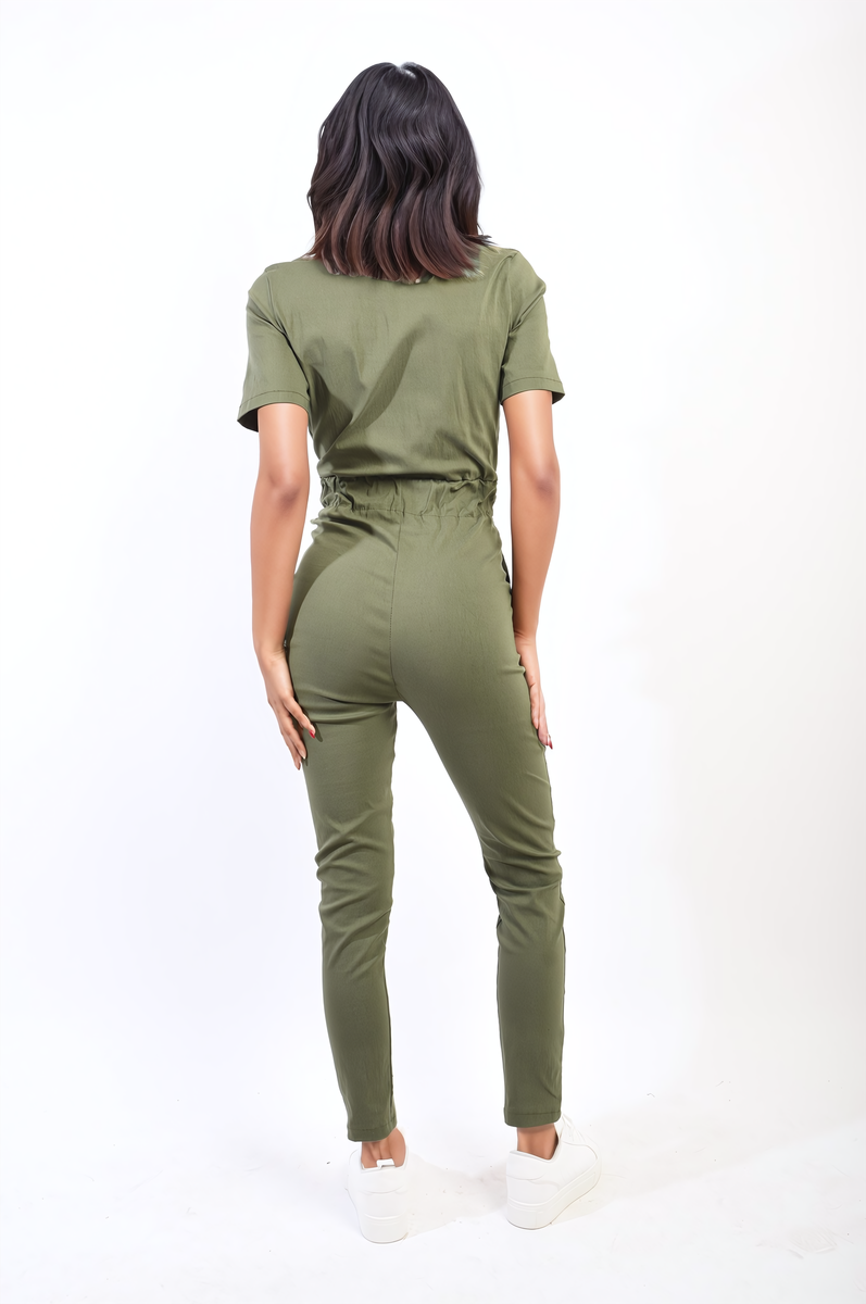 She Wears Glory™ Collared V-Neckline Zip Up with Tie Belt Jumpsuit