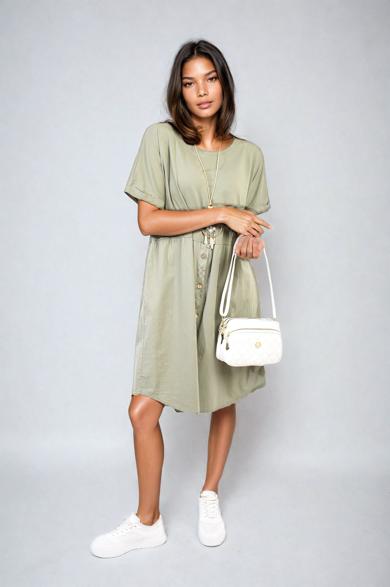 She Wears Glory™ Short Sleeve Button Front Midi Dress