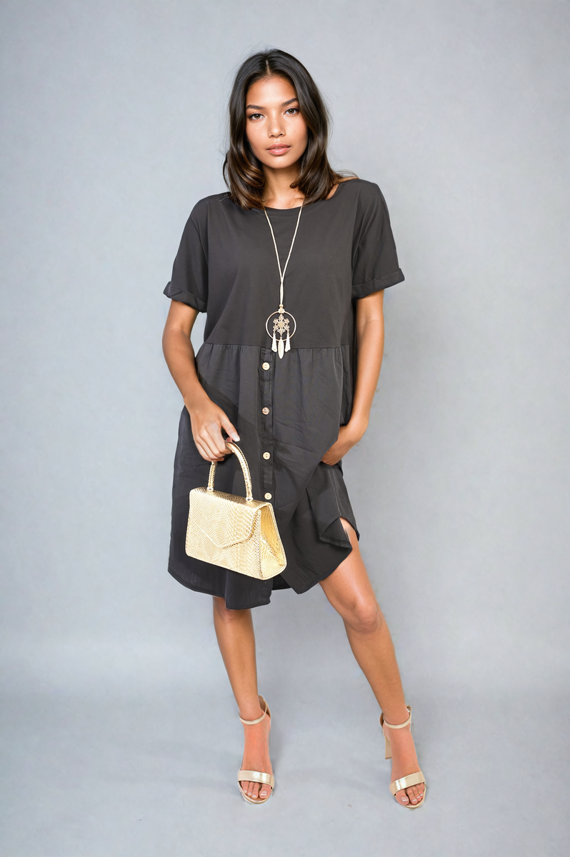 She Wears Glory™ Short Sleeve Button Front Midi Dress