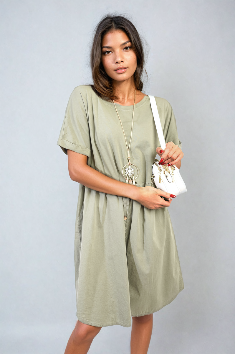 She Wears Glory™ Short Sleeve Button Front Midi Dress