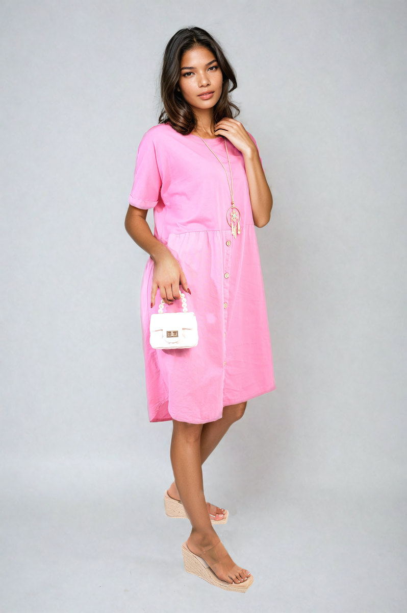 She Wears Glory™ Short Sleeve Button Front Midi Dress