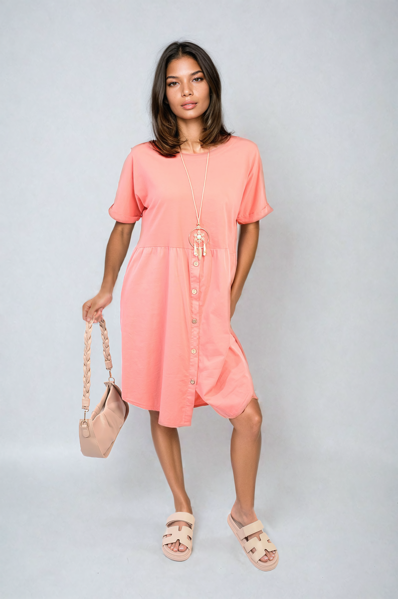 She Wears Glory™ Short Sleeve Button Front Midi Dress