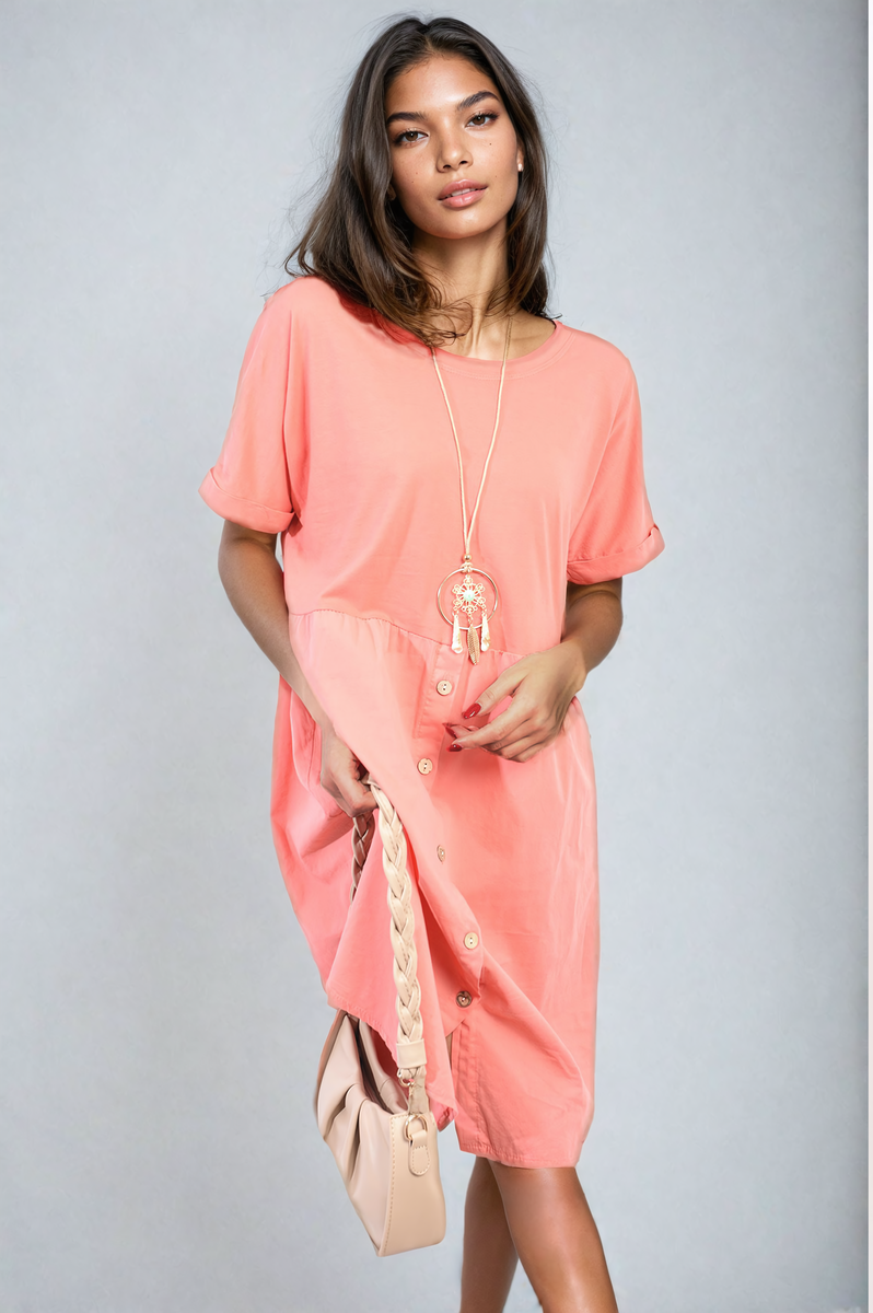 She Wears Glory™ Short Sleeve Button Front Midi Dress