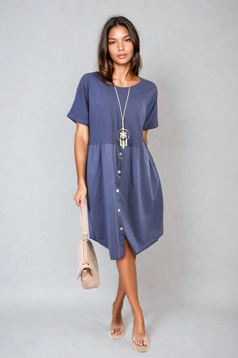 She Wears Glory™ Short Sleeve Button Front Midi Dress