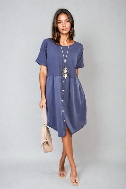 She Wears Glory™ Short Sleeve Button Front Midi Dress