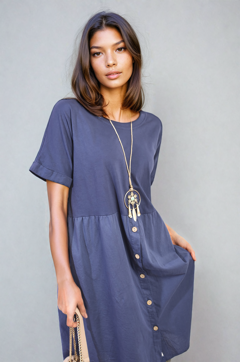 She Wears Glory™ Short Sleeve Button Front Midi Dress