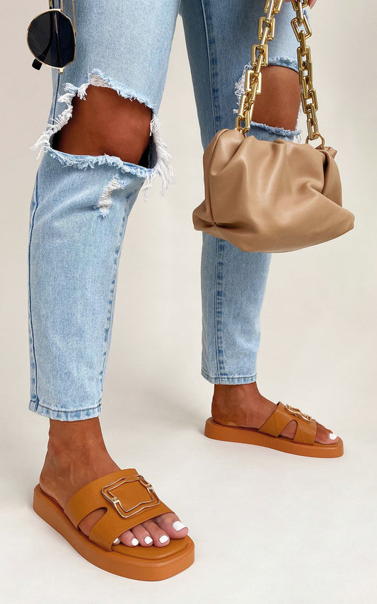 She Wears Glory™ Faux Leather Slip On Sandals