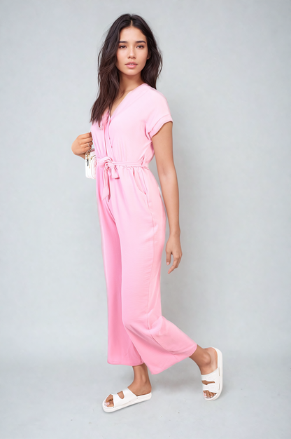 She Wears Glory™ Belted V Neck Jumpsuit with Side Pockets