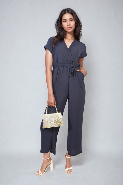 She Wears Glory™ Belted V Neck Jumpsuit with Side Pockets