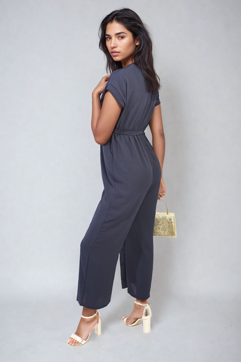 She Wears Glory™ Belted V Neck Jumpsuit with Side Pockets