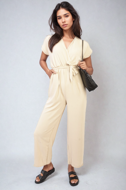 She Wears Glory™ Belted V Neck Jumpsuit with Side Pockets