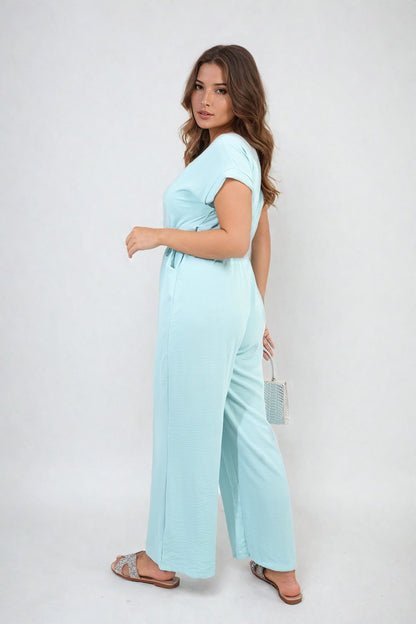 She Wears Glory™ Belted V Neck Jumpsuit with Side Pockets
