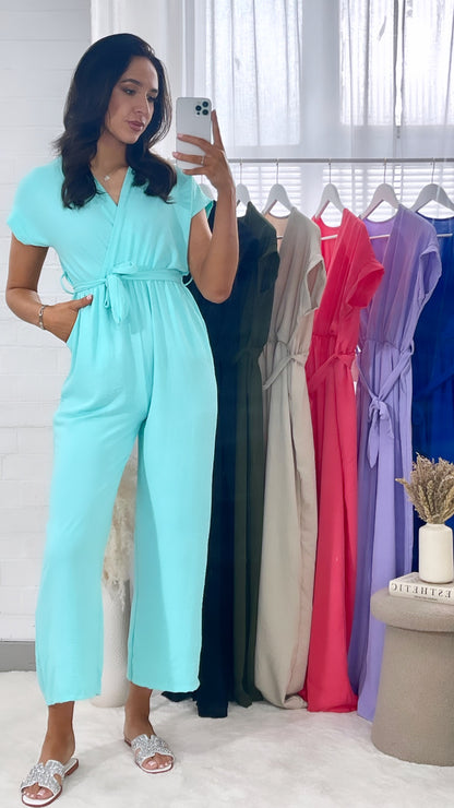 She Wears Glory™ Belted V Neck Jumpsuit with Side Pockets