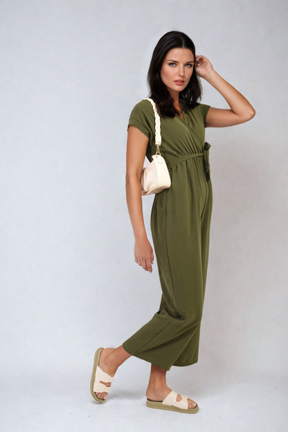 She Wears Glory™ Belted V Neck Jumpsuit with Side Pockets