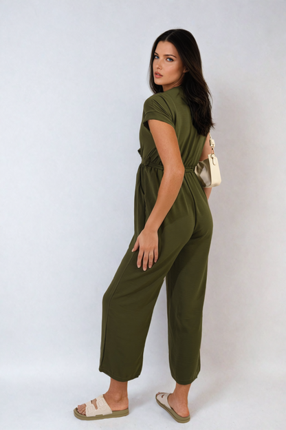 She Wears Glory™ Belted V Neck Jumpsuit with Side Pockets