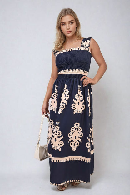 She Wears Glory™ Smocked Sleeveless Flowy Tribal Print Summer Maxi Dress