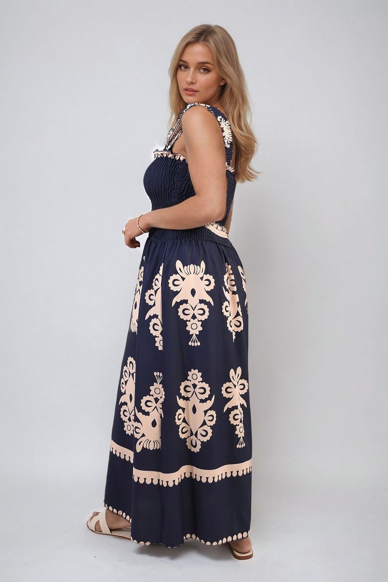 She Wears Glory™ Smocked Sleeveless Flowy Tribal Print Summer Maxi Dress